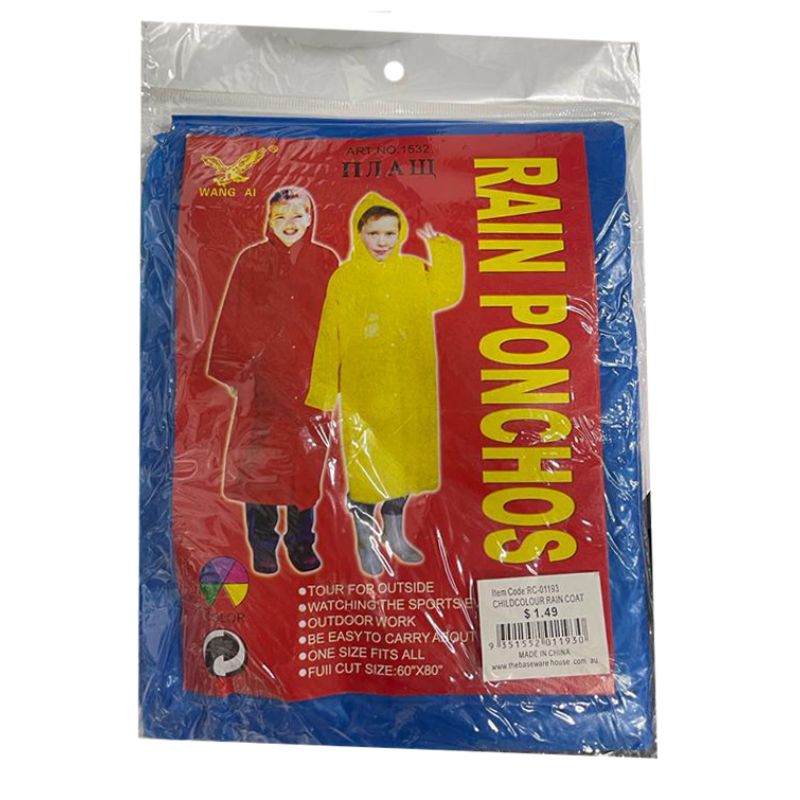 Kids Colour Rain Coat - One Size Fits Most