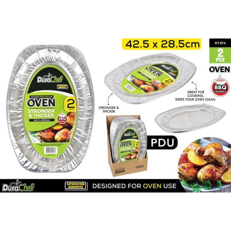2 Pack Oval Foil Trays - 42.5cm x 28.5cm - The Base Warehouse