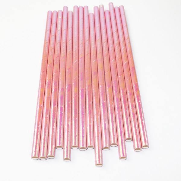 25 Pack Iridescent Pink Paper Straws - The Base Warehouse