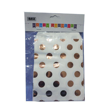 10 Pack Rose Gold Poka Dot Paper Bags - 8.5cm x 13cm - The Base Warehouse