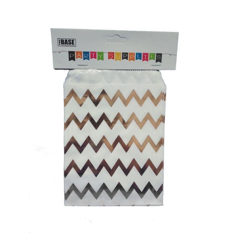 3 Pack Rose Gold Chevron Treat Bags - 10cm x 6cm x 20cm - The Base Warehouse