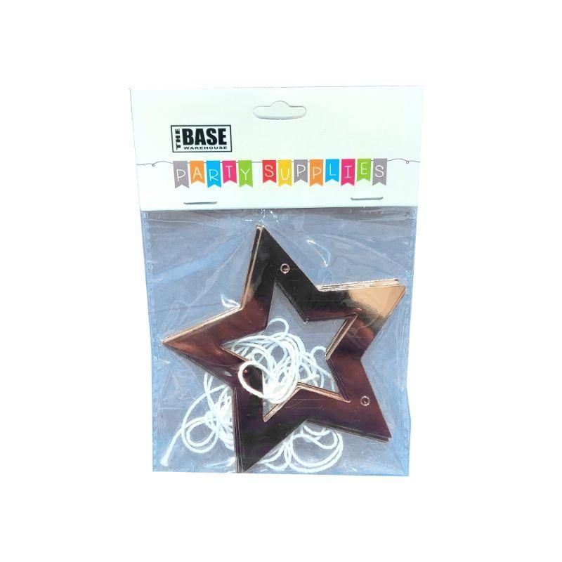 12 Pack Rose Gold Stars with String - 10cm