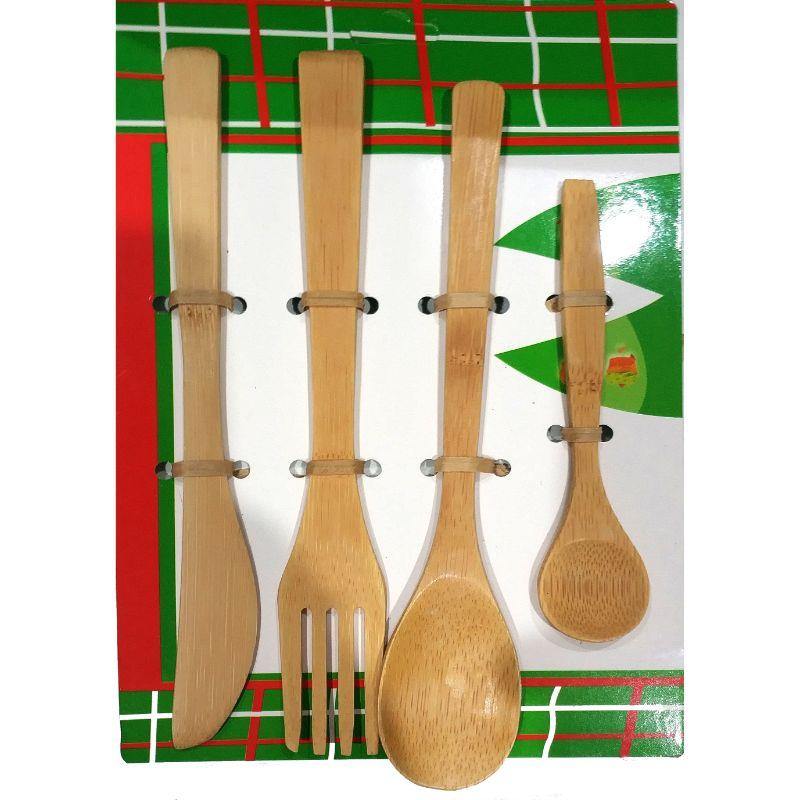 4 Pack Bamboo Cutlery Set - The Base Warehouse