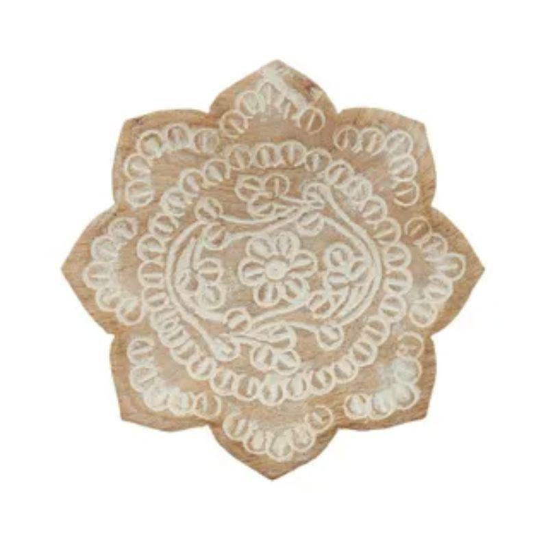 Tiare White Wash Wood Flower Plate - 14cm - The Base Warehouse