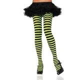 Load image into Gallery viewer, Black/Lime Nylon Stripe Tights - OS
