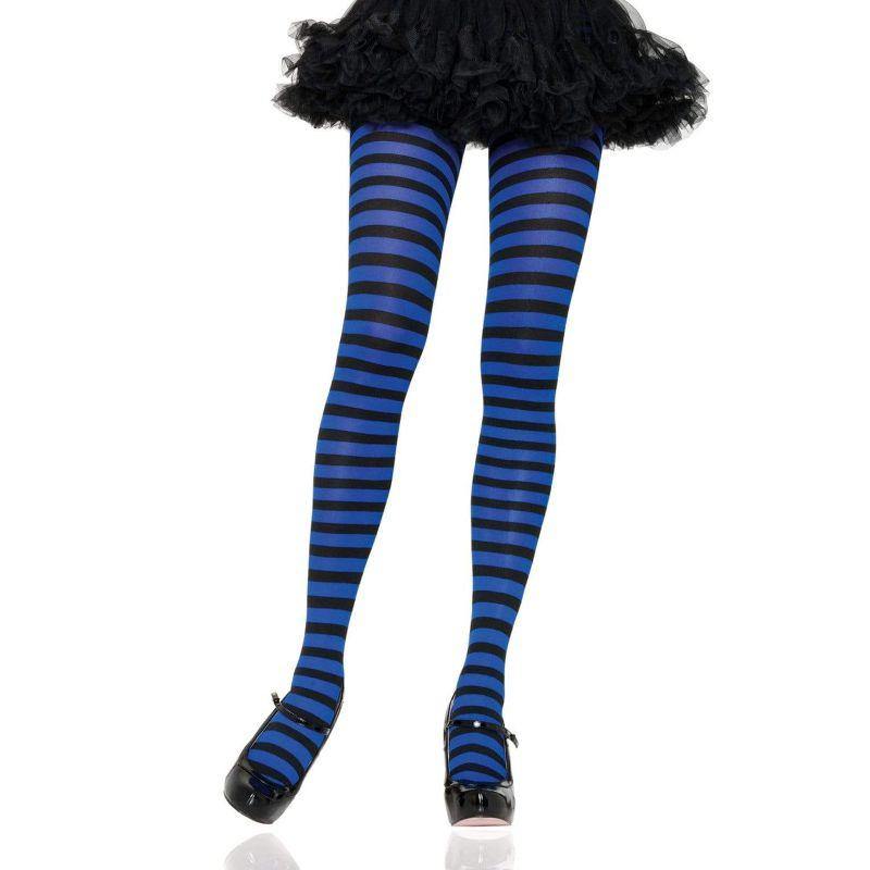 Black/Royal Blue Nylon Stripe Tights - OS - The Base Warehouse