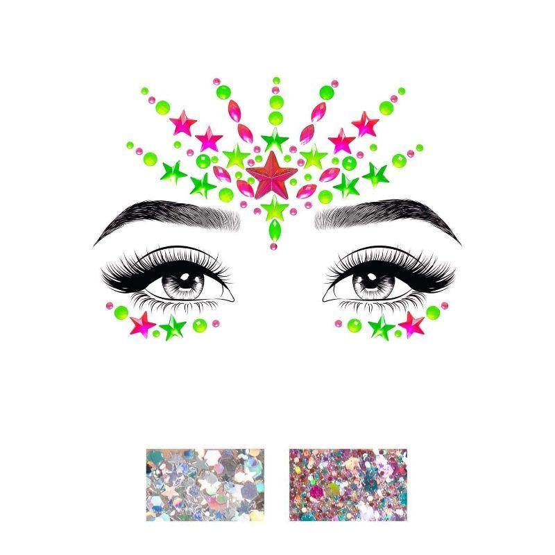 Vibe Neon Adhesive Black Light Face Jewels Sticker & Body Glitter Packs