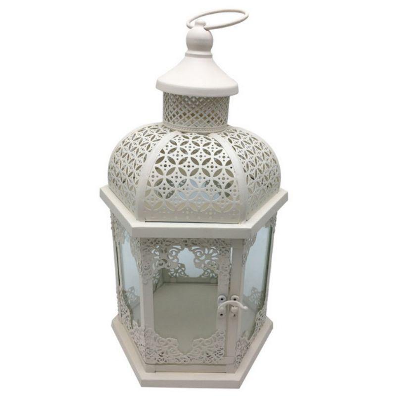 White Hexagonal Lantern - 40cm