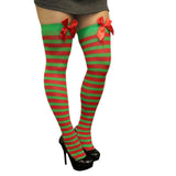 Load image into Gallery viewer, Womens Stripy Knee High Stocking with Red Bow - The Base Warehouse
