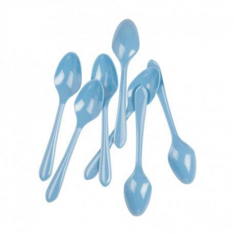 25 Pack Plastic Light Blue Spoons - 17cm - The Base Warehouse