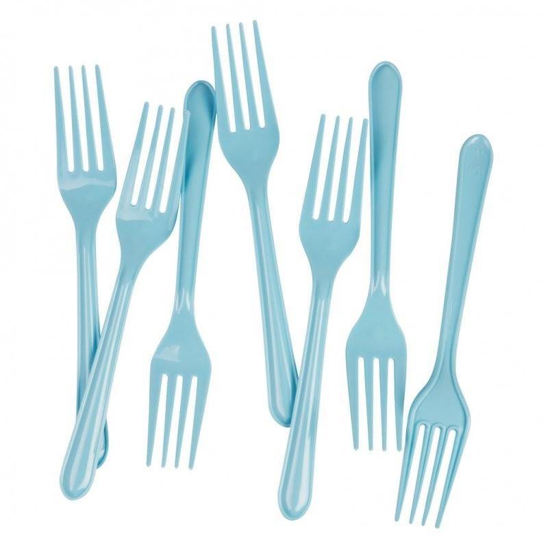 25 Pack Plastic Light Blue Forks - 18cm - The Base Warehouse