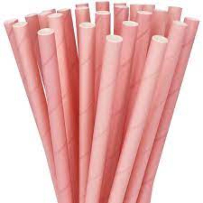 80 Pack Light Pink Paper Straws - 0.6cm x 19.7cm