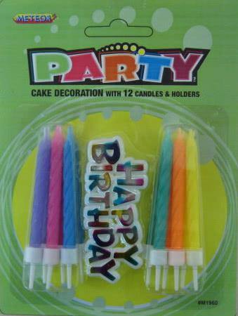 12 Pack Assorted Colours Candles in Holders with Cake Decoration - The Base Warehouse