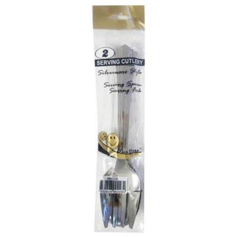 Silver Plated Serving Cutlery Set - 1 x Serving Spoon and Fork - The Base Warehouse