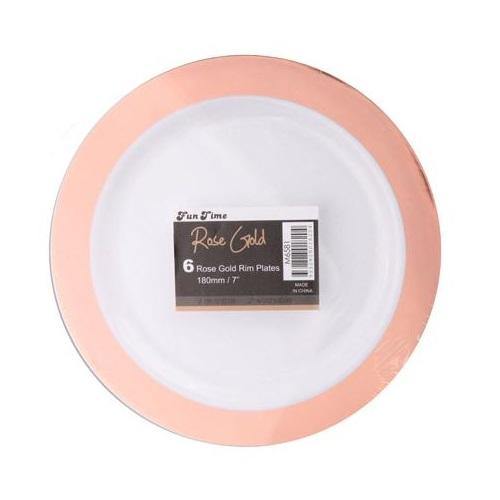 6 Pack Rose Gold Rim Plates - Small - The Base Warehouse