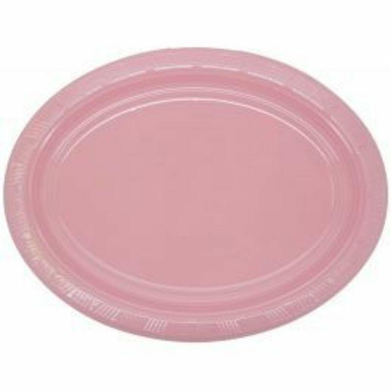 8 Pack Disposable Baby Pink Plastic Oval Platters - 30cm x 23cm - The Base Warehouse