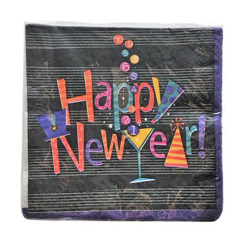 16 Pack Happy New Year! Countdown Beverage Napkins - 25.4cm x 25.4cm - The Base Warehouse
