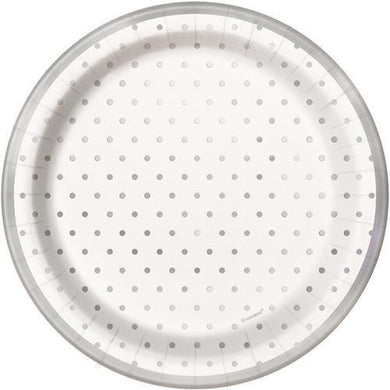 8 Pack Silver Mini Dots Plates - 18cm - The Base Warehouse