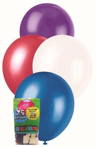25 Pack Assorted Pearl Colours Latex Balloons - 25cm - The Base Warehouse
