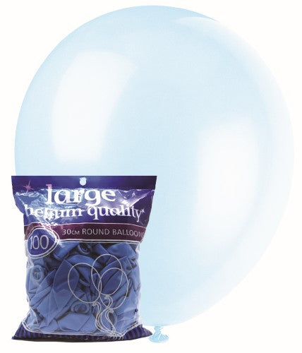 100 Pack Sky Blue Latex Balloons - 30cm - The Base Warehouse