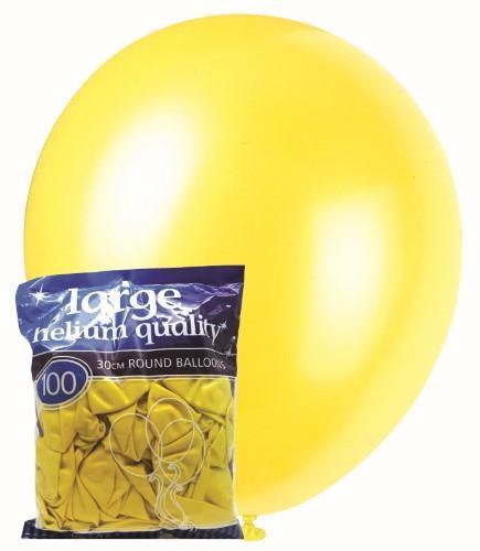 100 Pack Yellow Latex Balloons - 30cm - The Base Warehouse