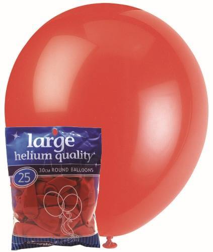 25 Pack Bright Red Latex Balloons - 30cm - The Base Warehouse