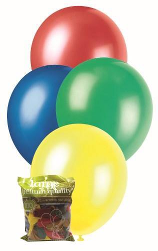 100 Pack Assorted Colours Metallic Latex Balloons - 30cm - The Base Warehouse
