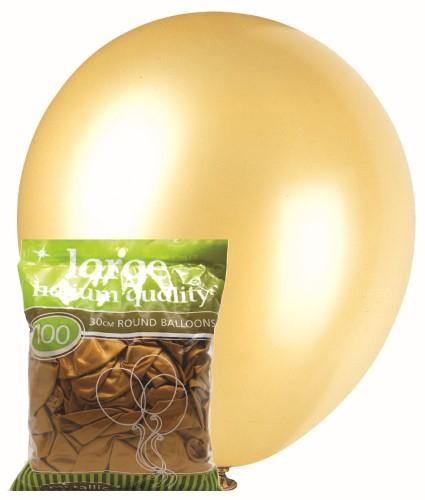 100 Pack Gold Metallic Balloons - 30cm - The Base Warehouse