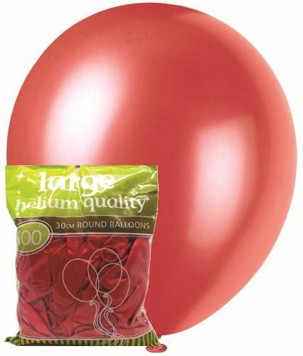 100 Pack Cherry Red Metallic Latex Balloons - 30cm - The Base Warehouse