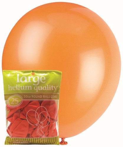 25 Pack Orange Metallic Latex Balloons - 30cm