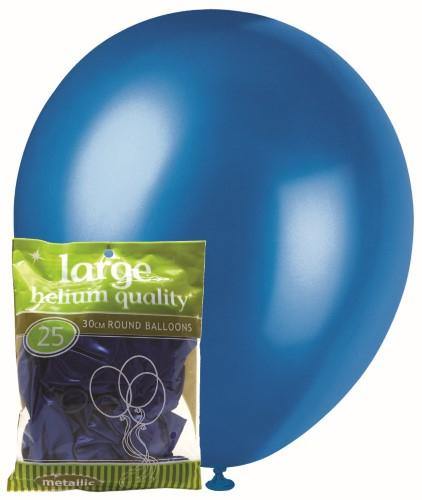 25 Pack Blue Metallic Latex Balloons - 30cm - The Base Warehouse