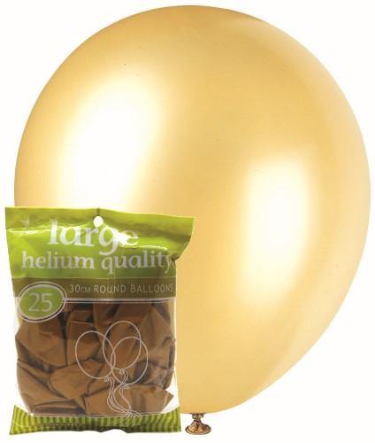 25 Pack Gold Metallic Balloons - 30cm - The Base Warehouse