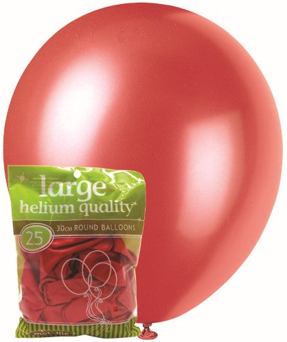 25 Pack Cherry Red Metallic Latex Balloons - 30cm