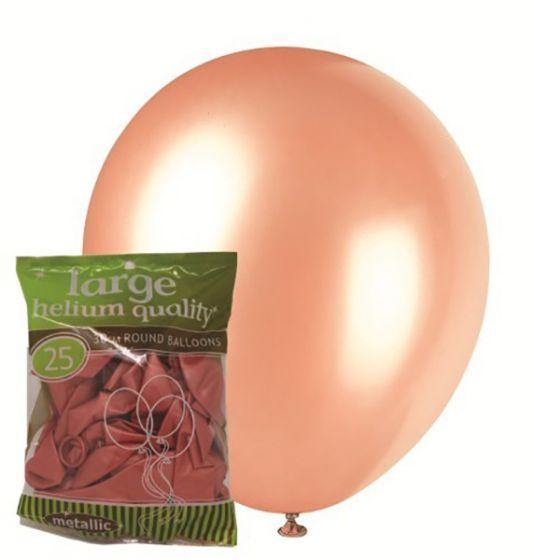25 Pack Round Metallic Rose Gold Balloons - 30cm