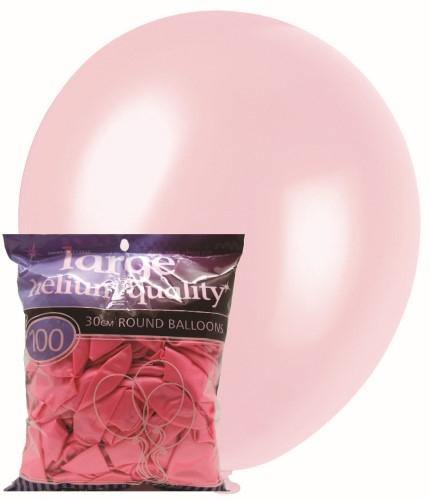 100 Pack Pearl Pink Latex Balloons - 30cm - The Base Warehouse