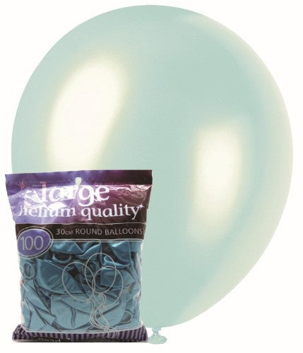 100 Pack Pearl Blue Latex Balloons - 30cm - The Base Warehouse