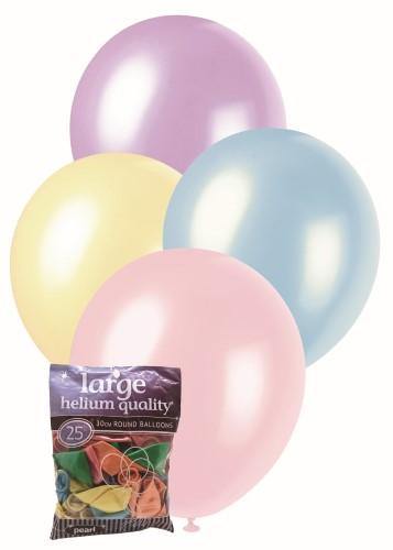 25 Pack Assorted Pearl Colours Latex Balloons - 30cm - The Base Warehouse