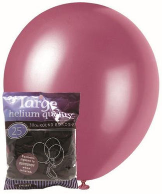 25 Pack Pearl Burgundy Latex Balloons - 30cm - The Base Warehouse
