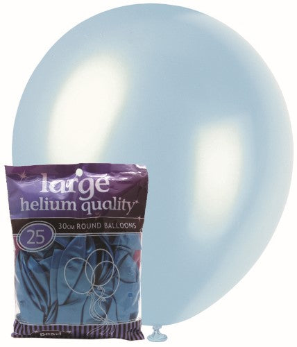 25 Pack Pearl Electric Blue Latex Balloons - 30cm