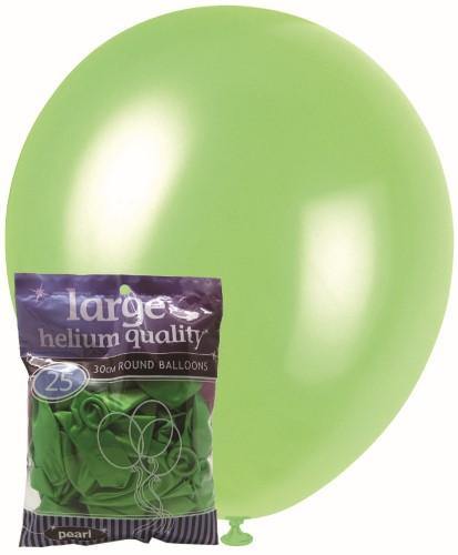 25 Pack Pearl Lime Green Latex Balloons - 30cm - The Base Warehouse