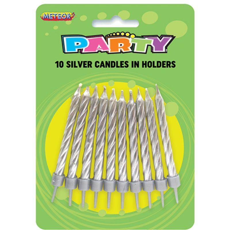 10 Pack Metallic Silver Candles in Holders - The Base Warehouse