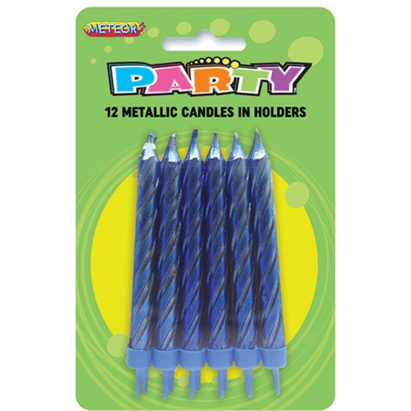 10 Pack Metallic Blue Candles in Holders - The Base Warehouse