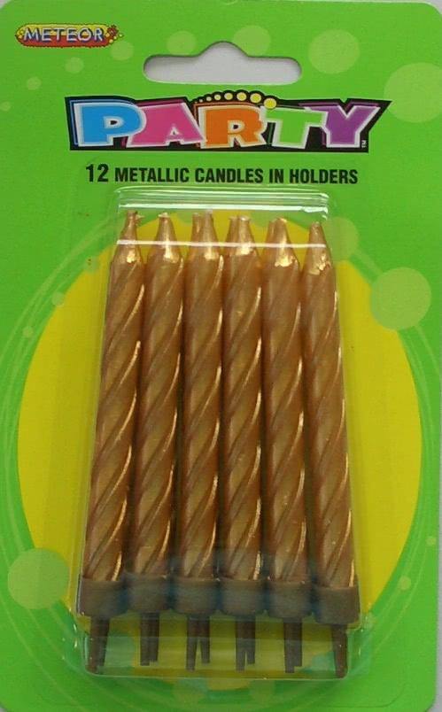 12 Pack Metallic Gold Candles in Holders