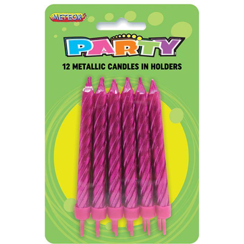 12 Pack Metallic Hot Pink Candles in Holders - The Base Warehouse