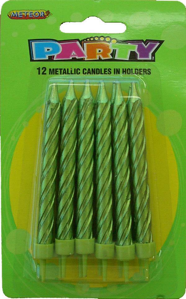 12 Pack Metallic Lime Green Candles in Holders - The Base Warehouse