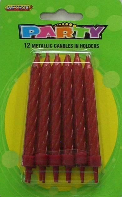 12 Pack Metallic Red Candles in Holders - The Base Warehouse
