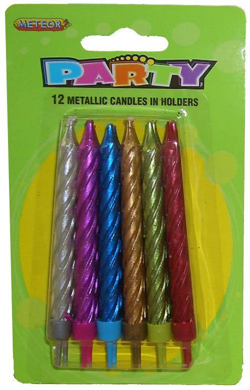 12 Pack Assorted Colours Metallic Candles in Holders - The Base Warehouse