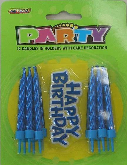 12 Pack Blue Candles in Holders with Cake Decoration - The Base Warehouse