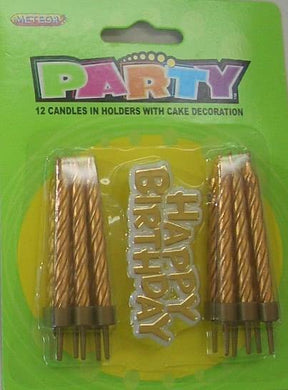 12 Pack Gold Candles in Holders with Cake Decoration - The Base Warehouse