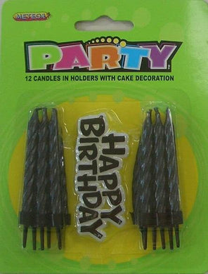 12 Pack Black Candles in Holders with Cake Decoration - The Base Warehouse